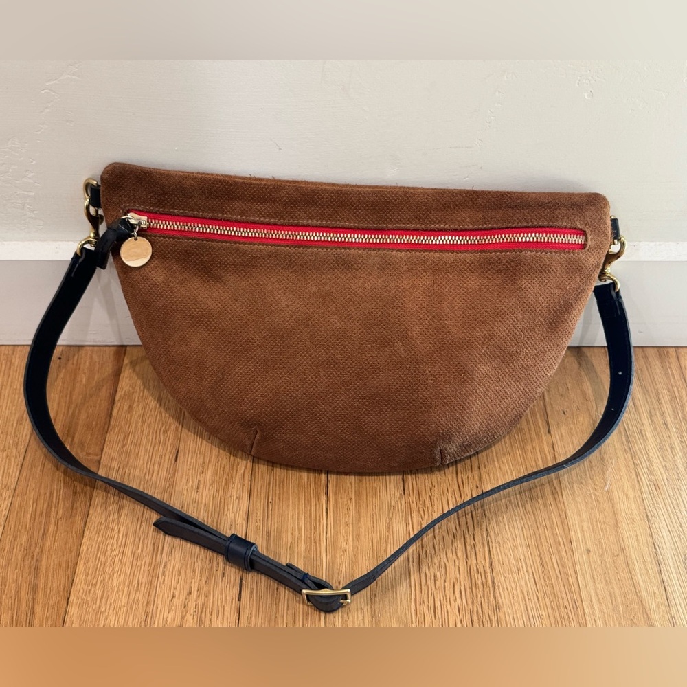 Clare V Grande Fanny Suede Perf with Red Zipper and Navy strap